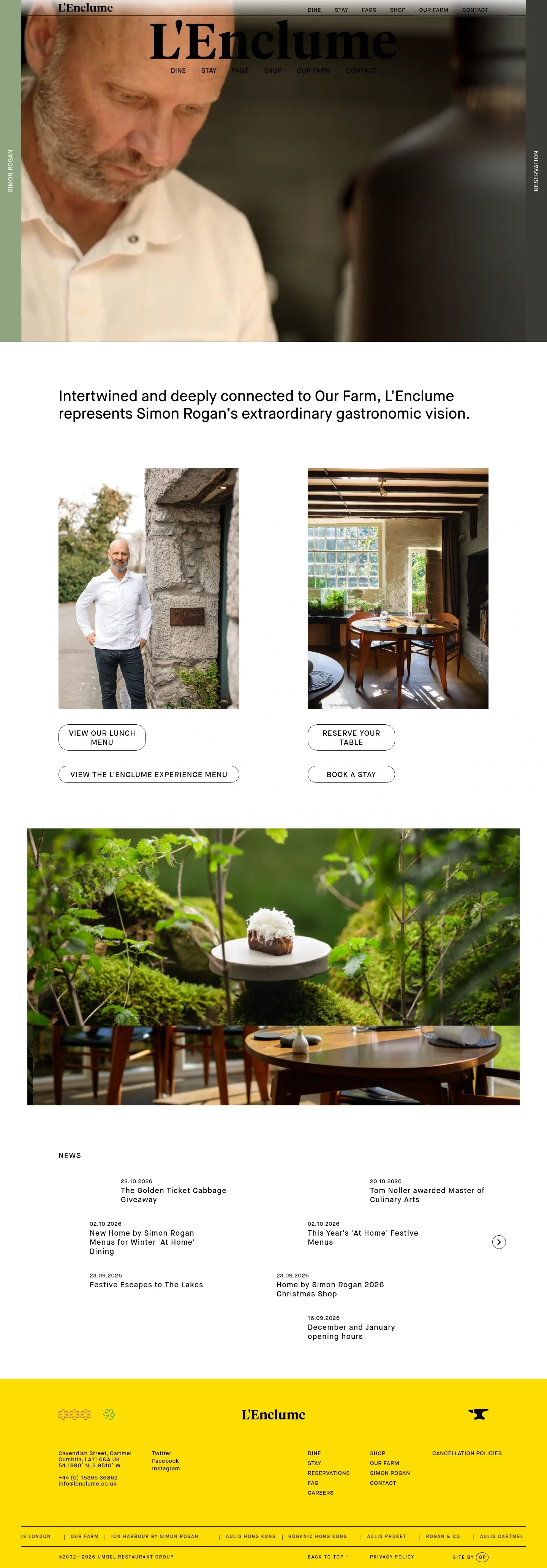 Screenshot of L'Enclume at desktop width