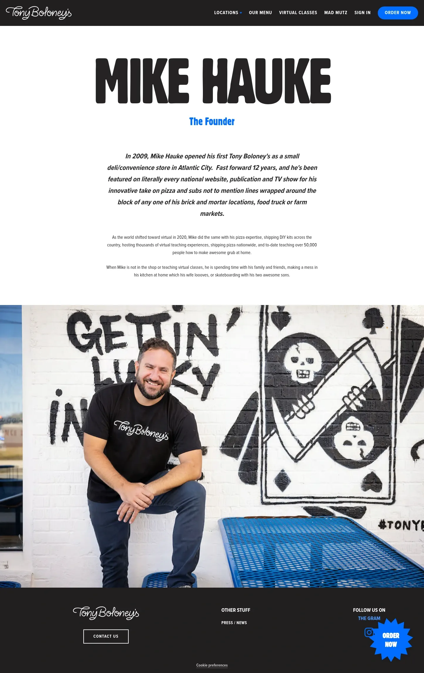 Screenshot of Tony Boloney's at desktop width