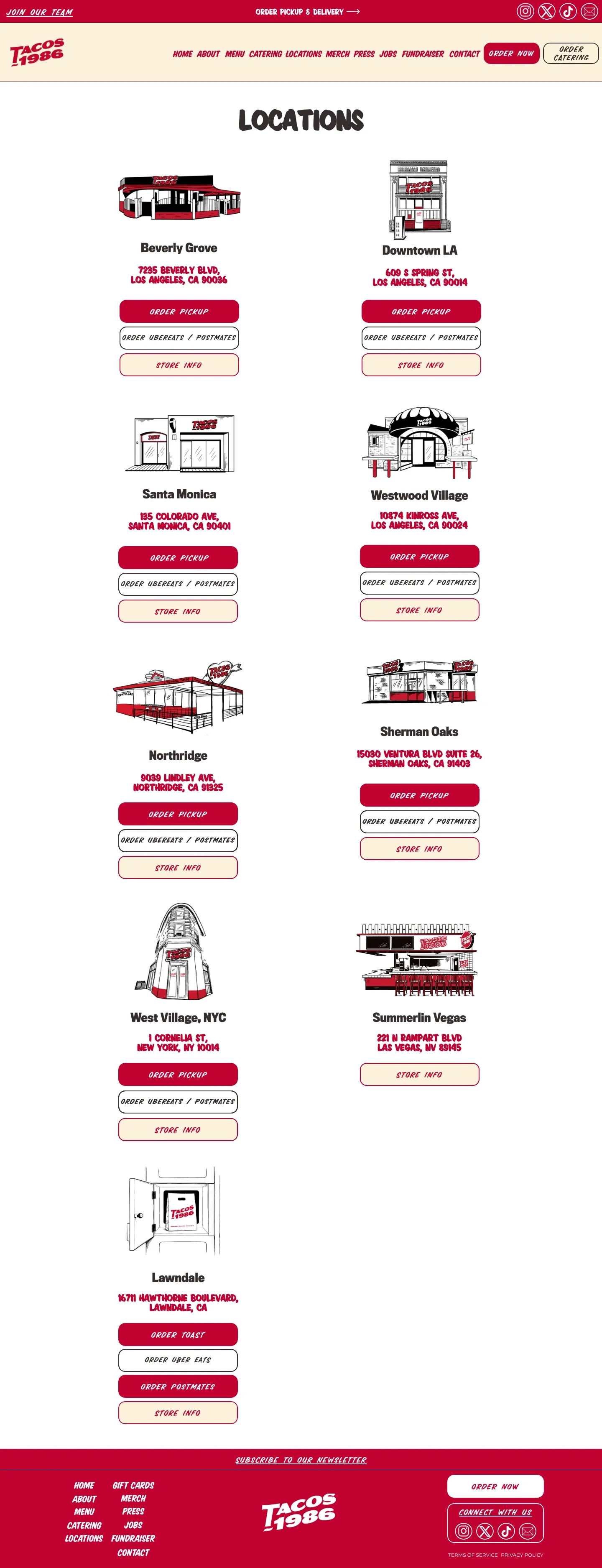 Screenshot of Tacos 1986 at desktop width