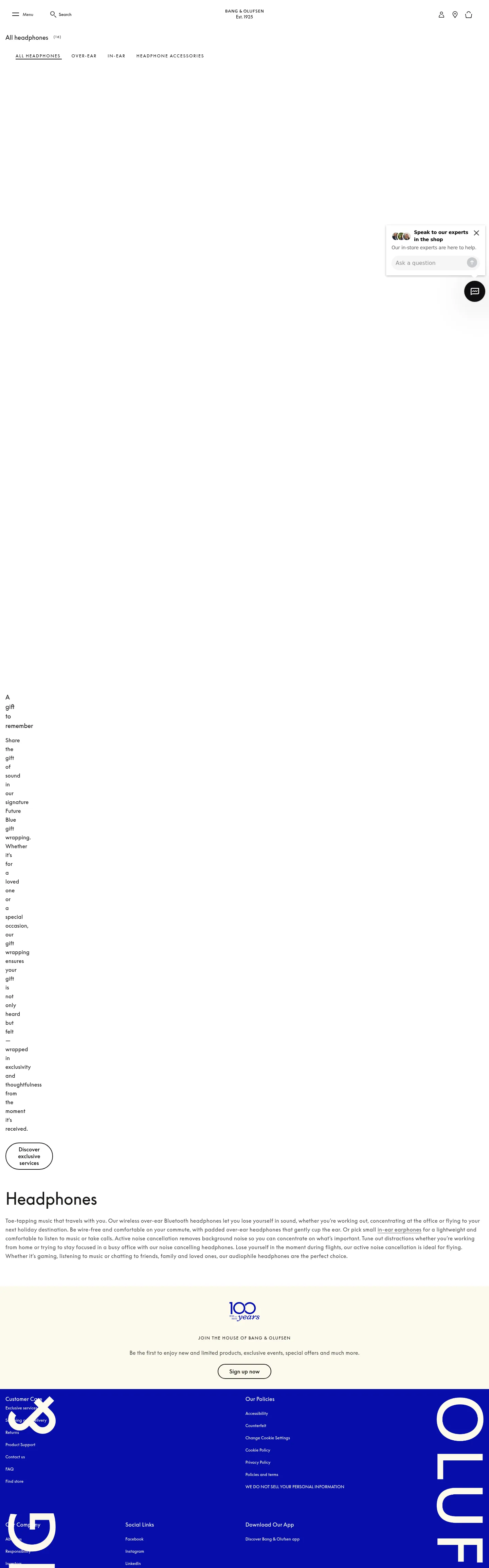 Screenshot of Bang & Olufsen at desktop width