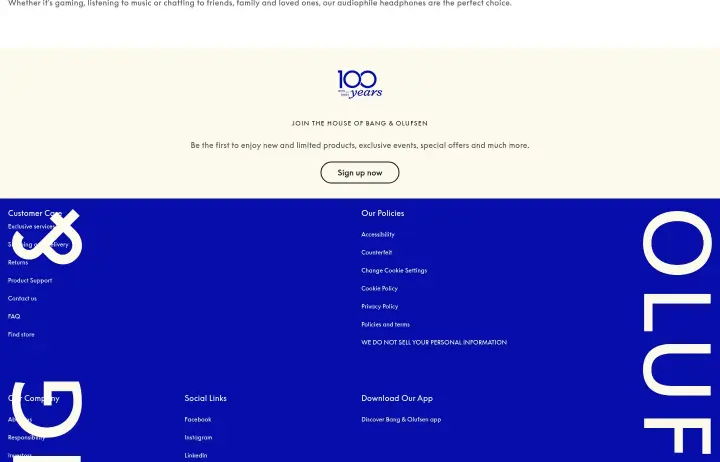 Footer on Bang & Olufsen