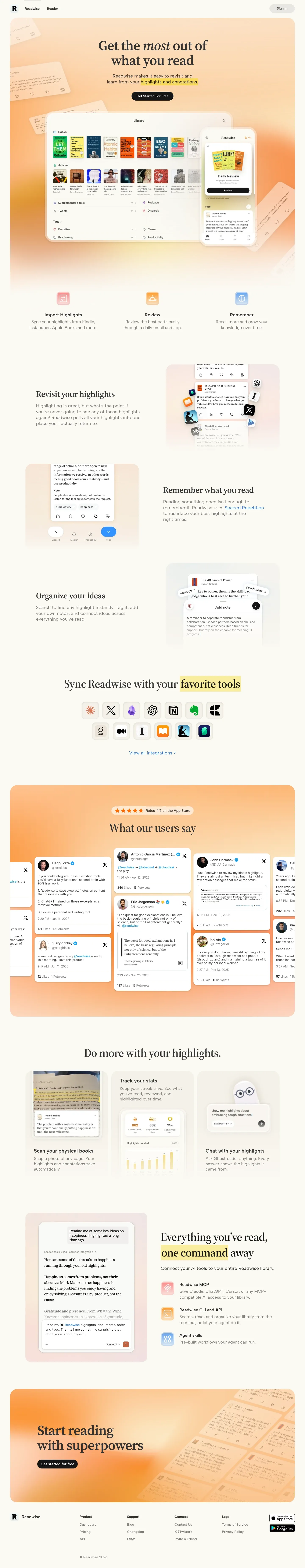 Screenshot of Readwise at desktop width