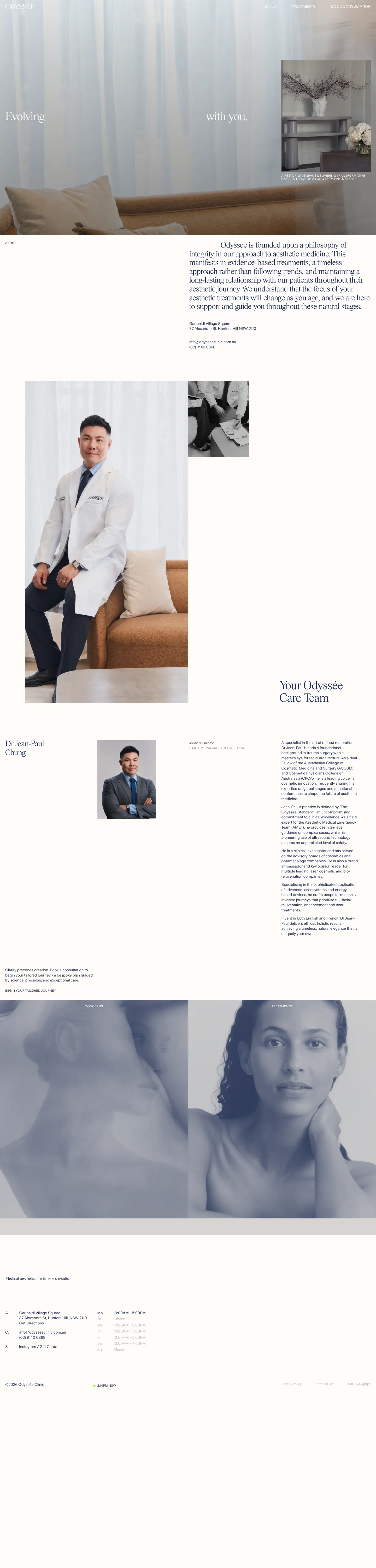Screenshot of Odyssée Clinic at desktop width