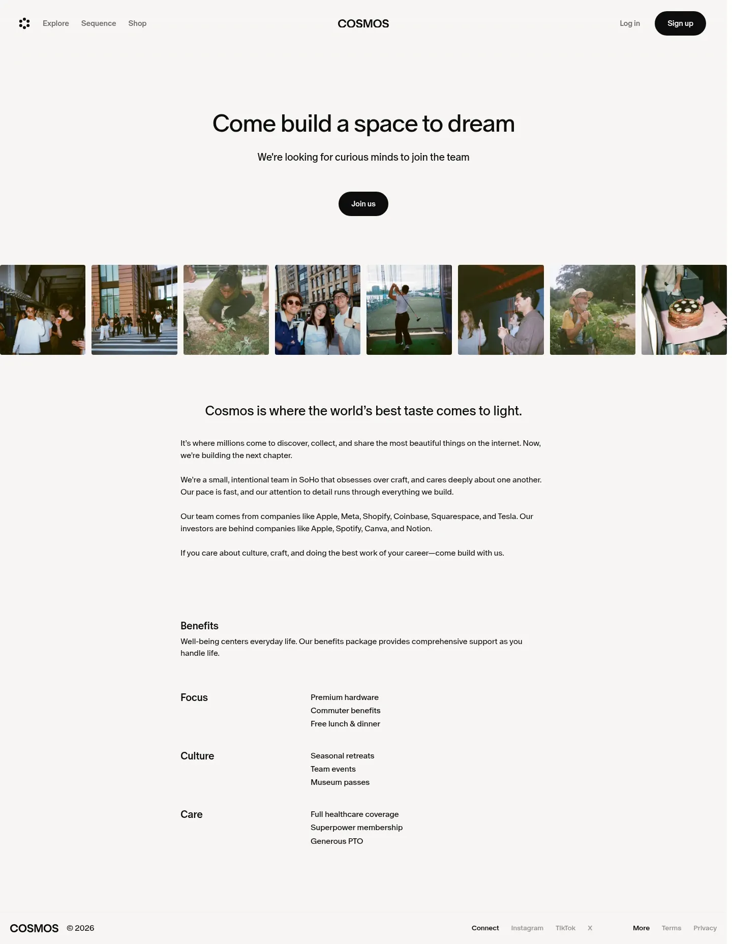 Screenshot of Cosmos at desktop width