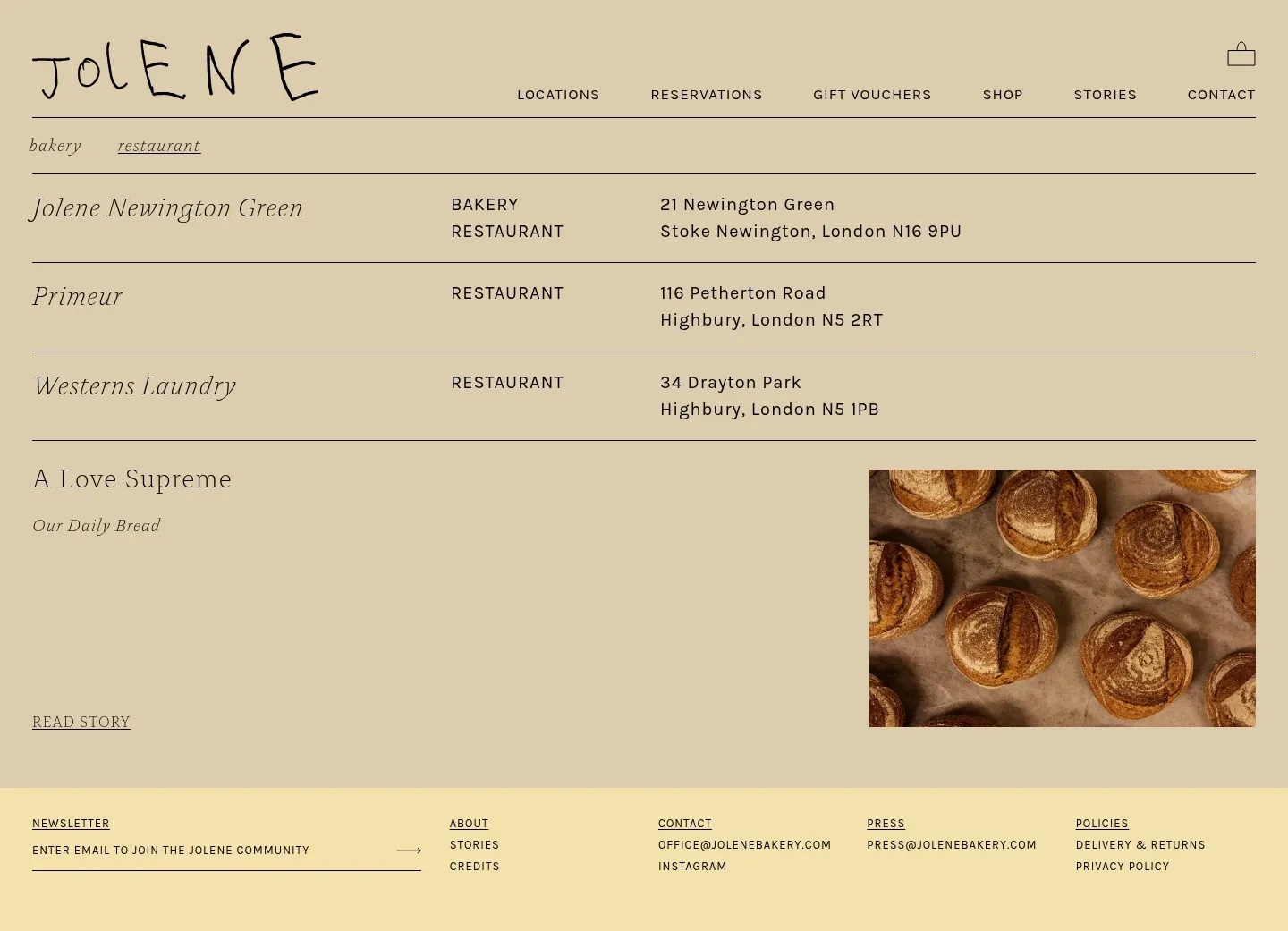 Screenshot of Jolene at desktop width