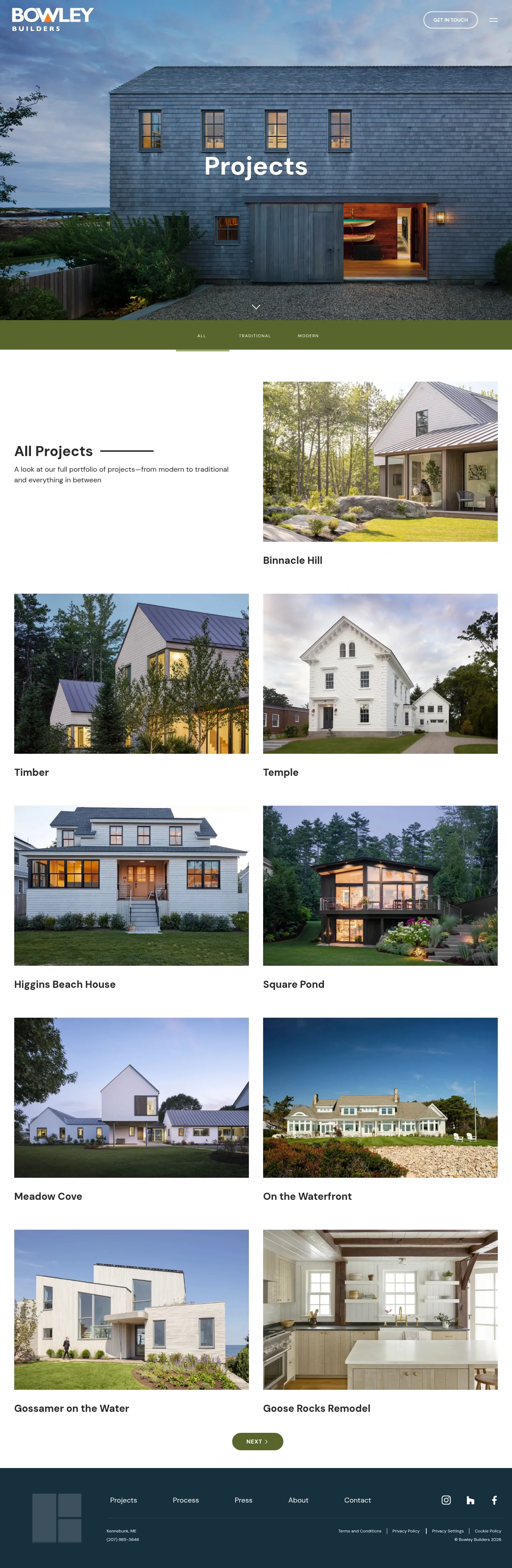 Screenshot of Bowley Builders at desktop width