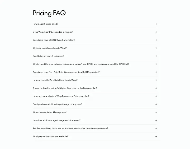 Pricing FAQ on Warp