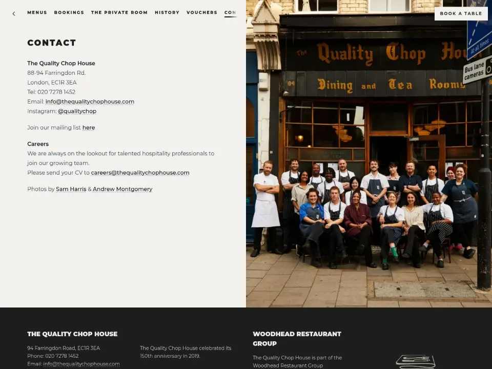 The Quality Chop House — Contact