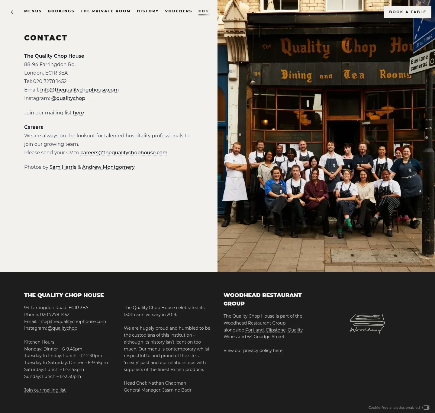 Screenshot of The Quality Chop House at desktop width