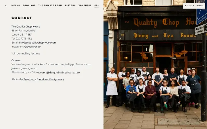 Contact on The Quality Chop House
