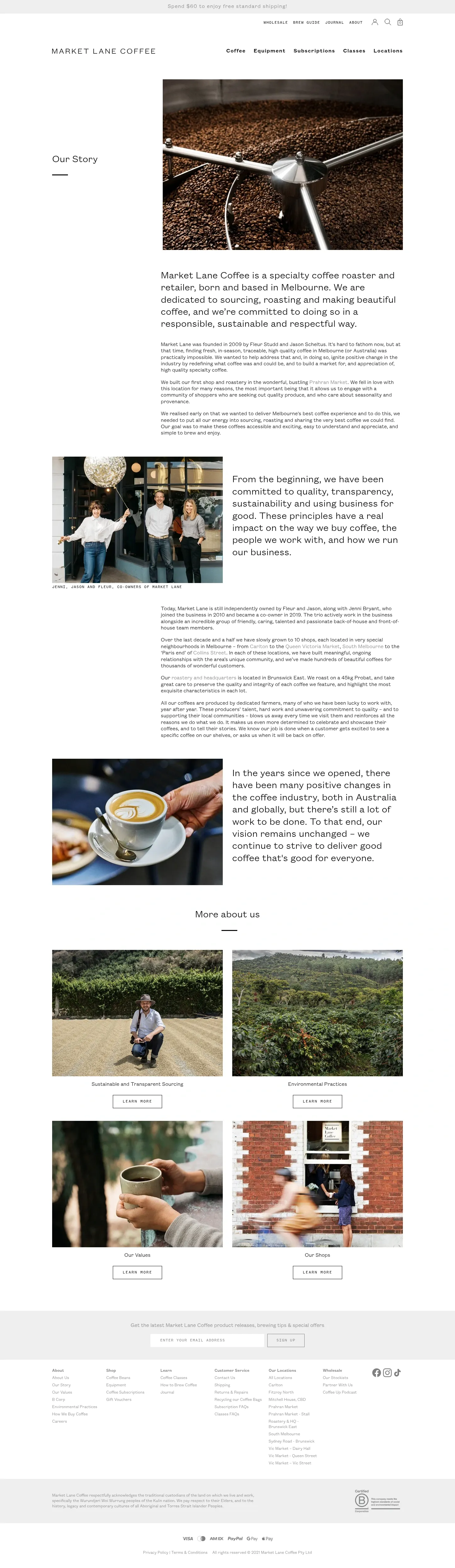 Screenshot of Market Lane Coffee at desktop width