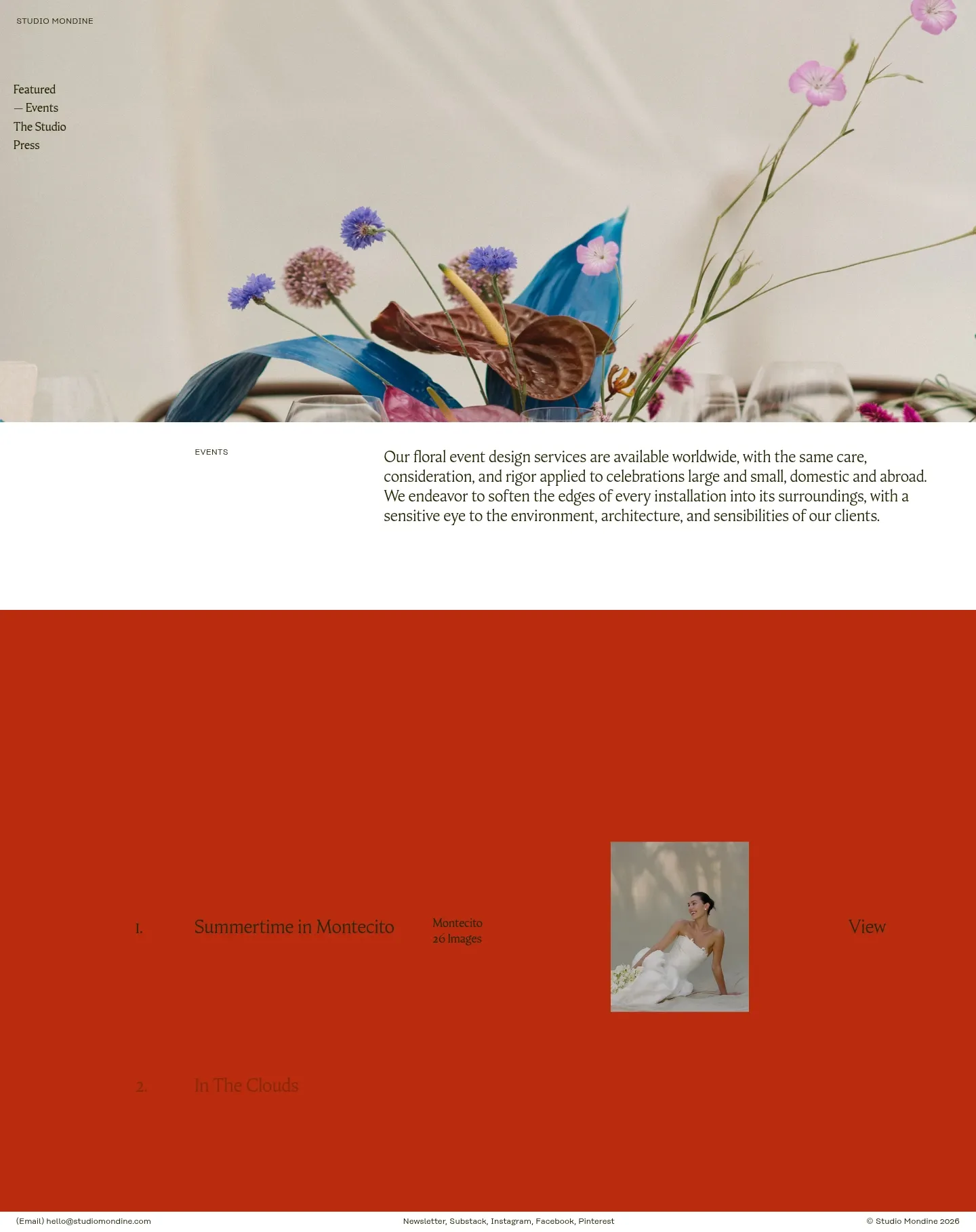 Screenshot of Studio Mondine at desktop width