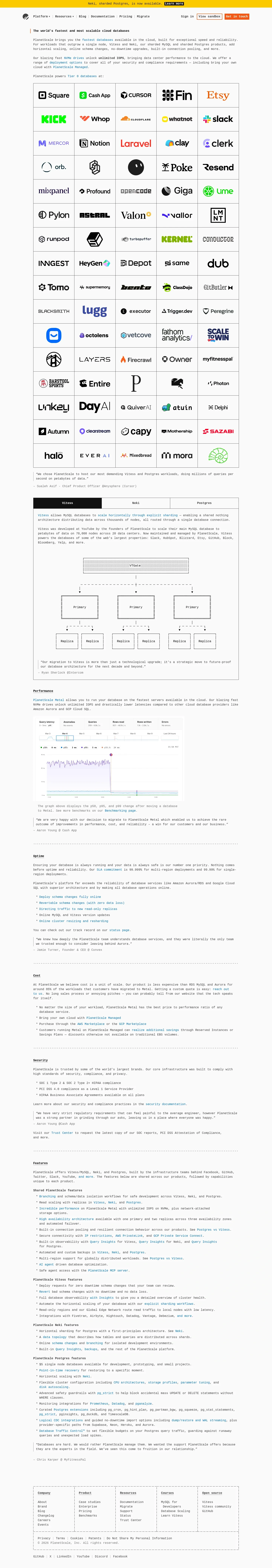 Screenshot of PlanetScale at desktop width