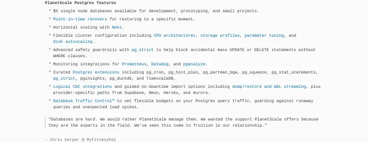 PlanetScale Postgres features on PlanetScale