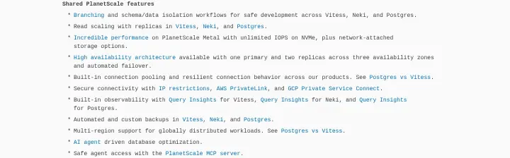 Shared PlanetScale features on PlanetScale