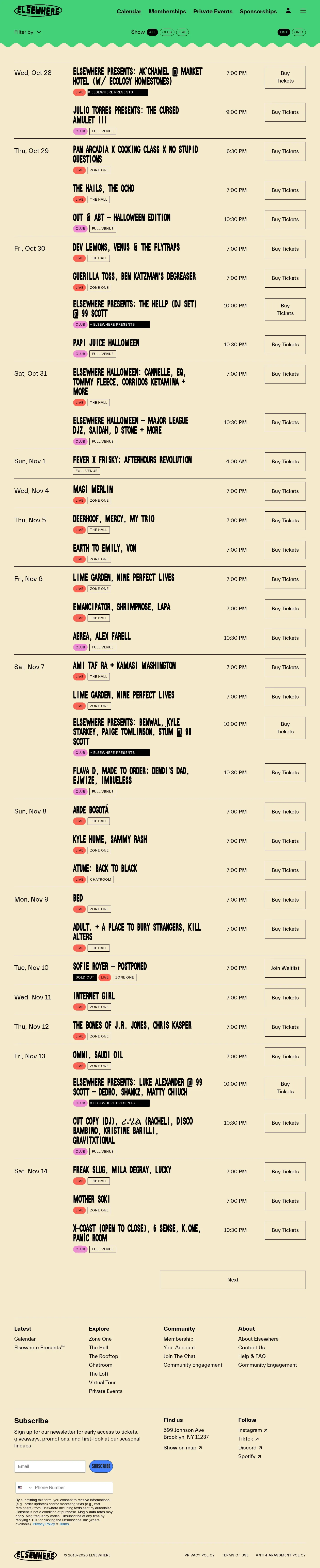 Screenshot of Elsewhere at desktop width