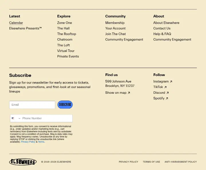 Footer on Elsewhere