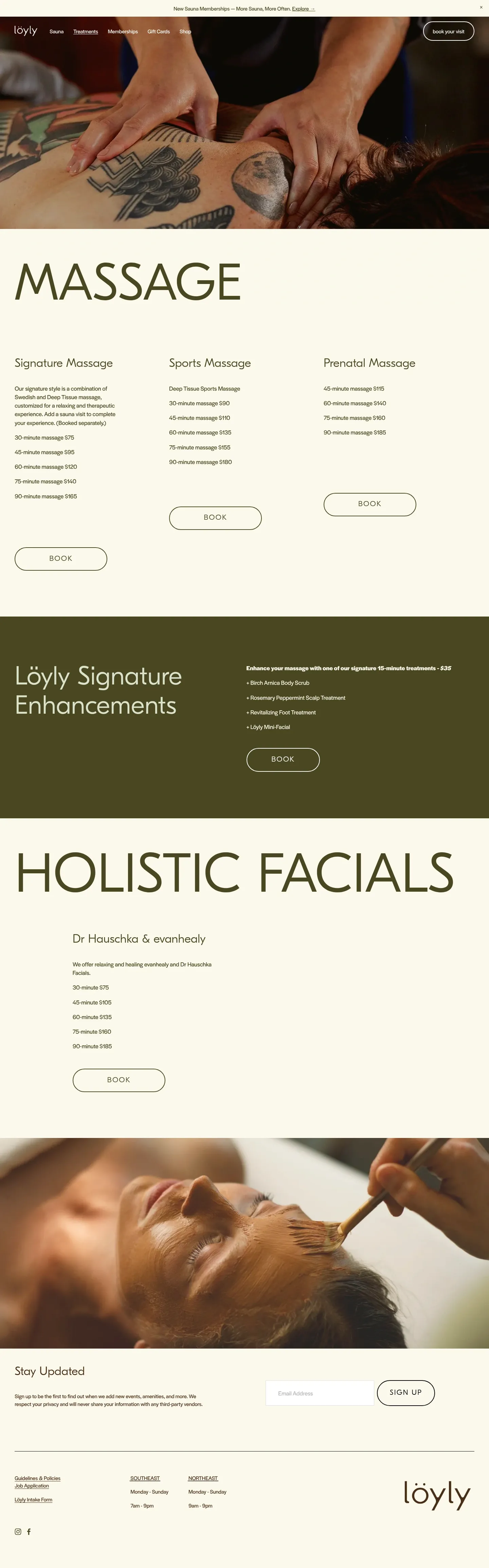 Screenshot of Löyly at desktop width