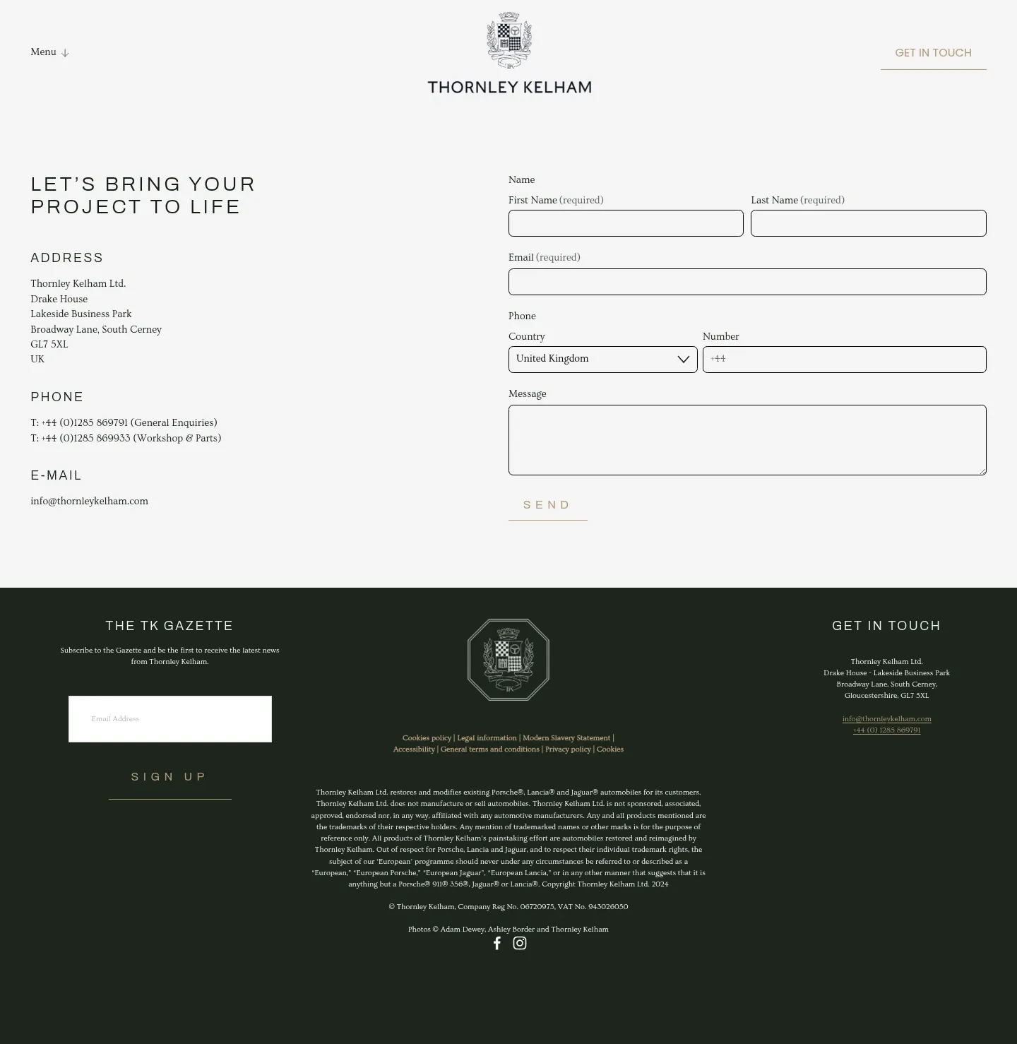 Screenshot of Thornley Kelham at desktop width