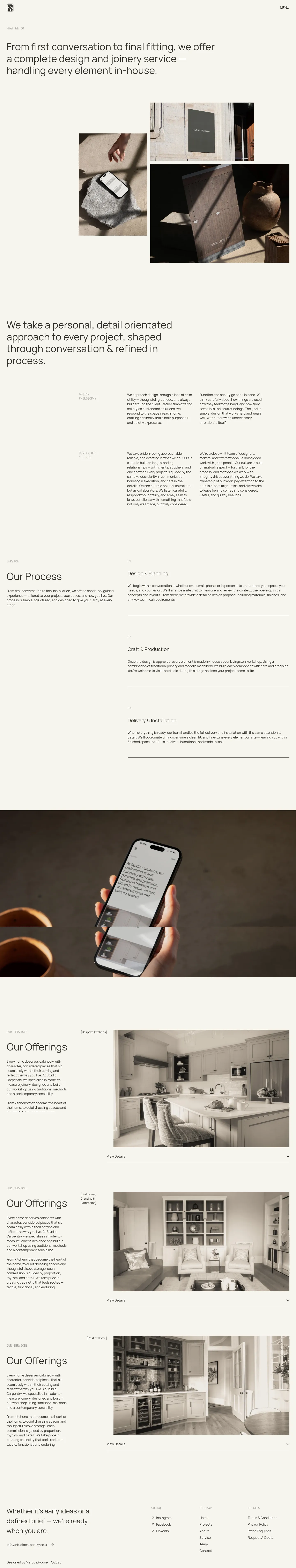 Screenshot of Studio Carpentry at desktop width