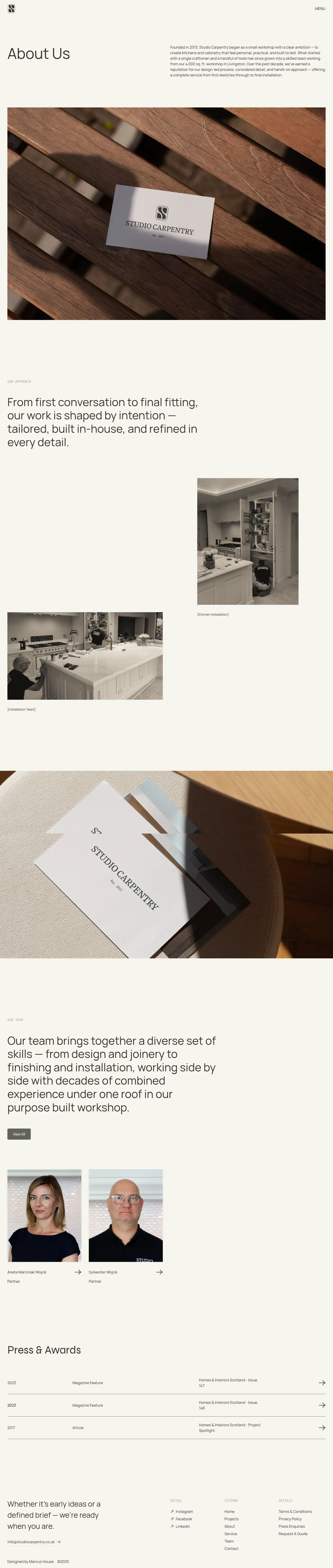 Screenshot of Studio Carpentry at desktop width