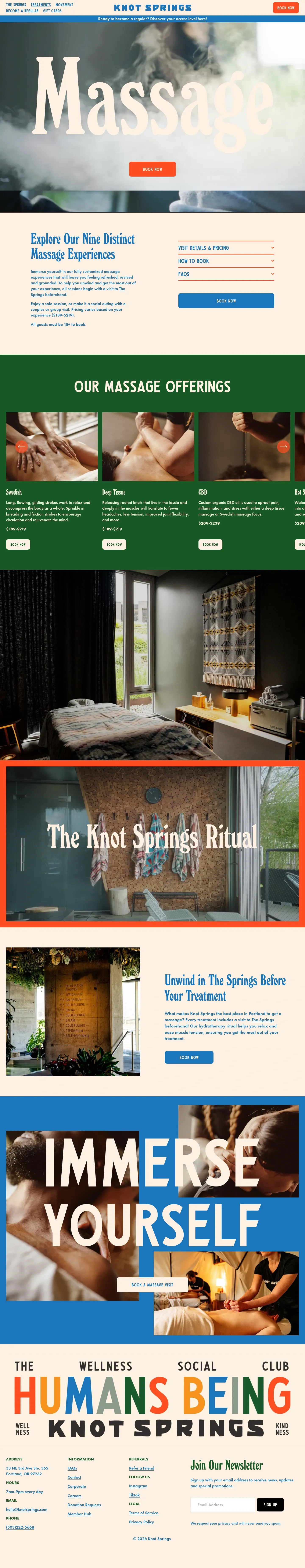 Screenshot of Knot Springs at desktop width