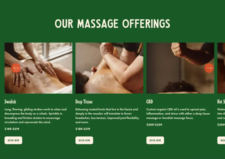 Our Massage offerings on Knot Springs