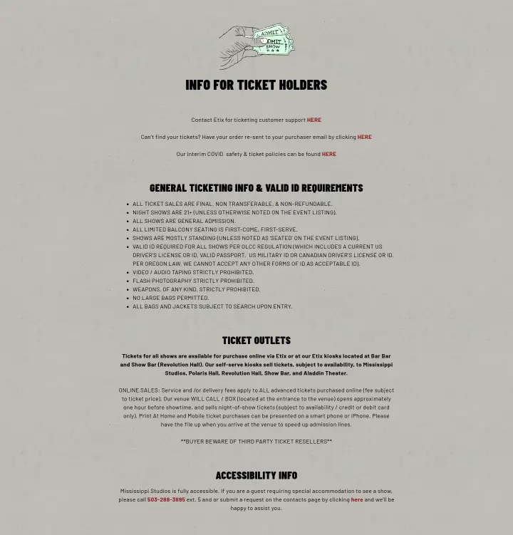 Info for ticket holders on Mississippi Studios