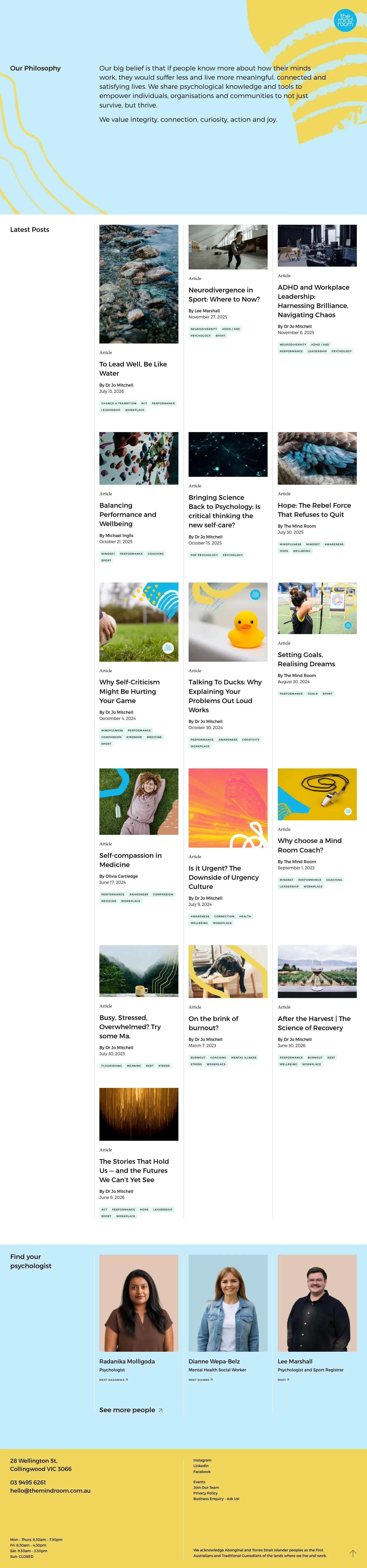 Screenshot of The Mind Room at desktop width
