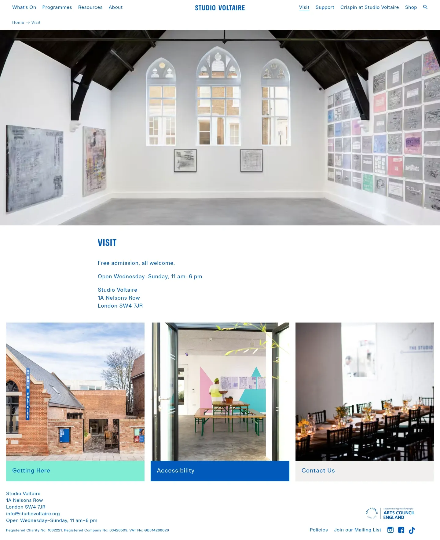 Screenshot of Studio Voltaire at desktop width
