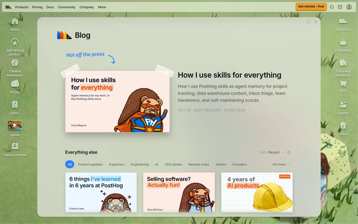 Screenshot of PostHog at desktop width