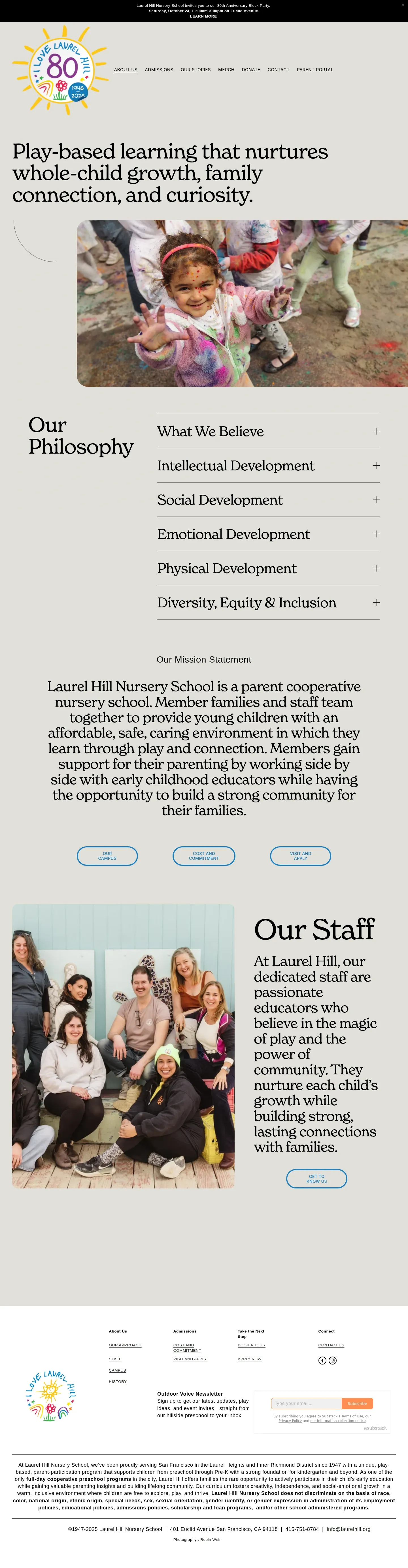 Screenshot of Laurel Hill Nursery School at desktop width