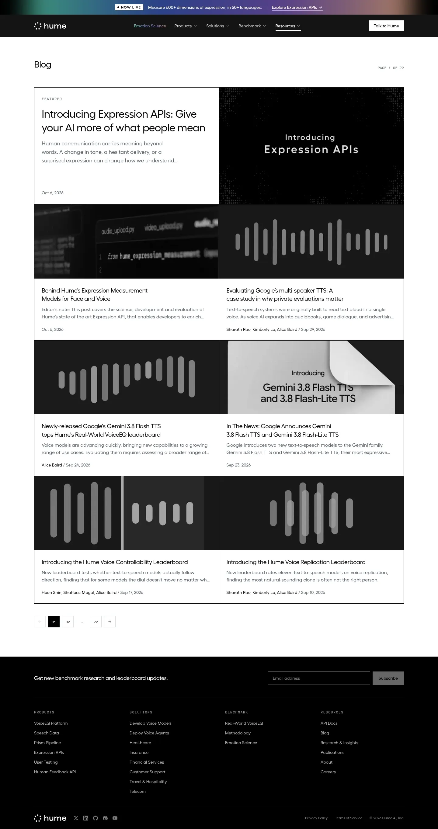 Screenshot of Hume AI at desktop width