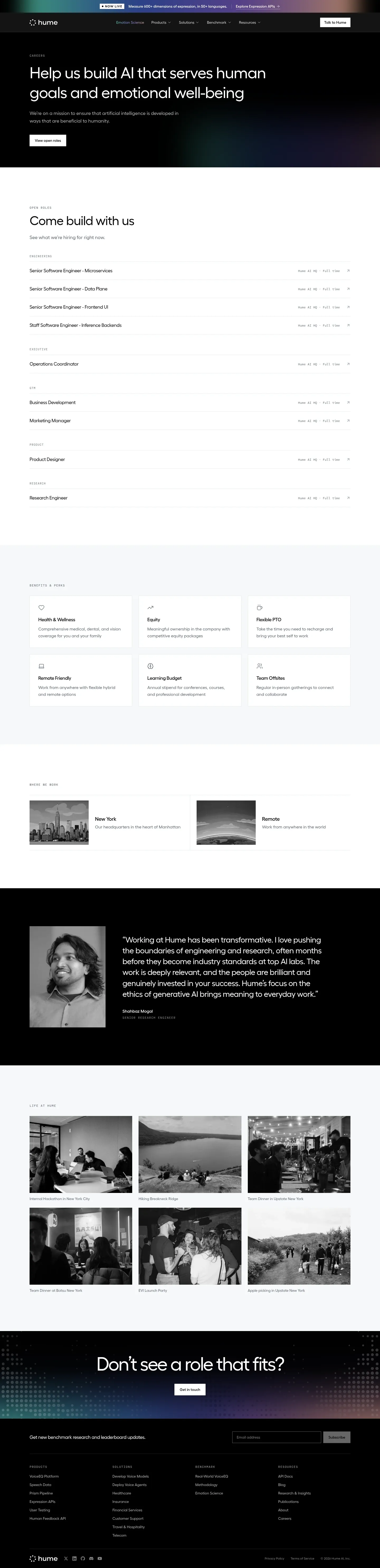 Screenshot of Hume AI at desktop width