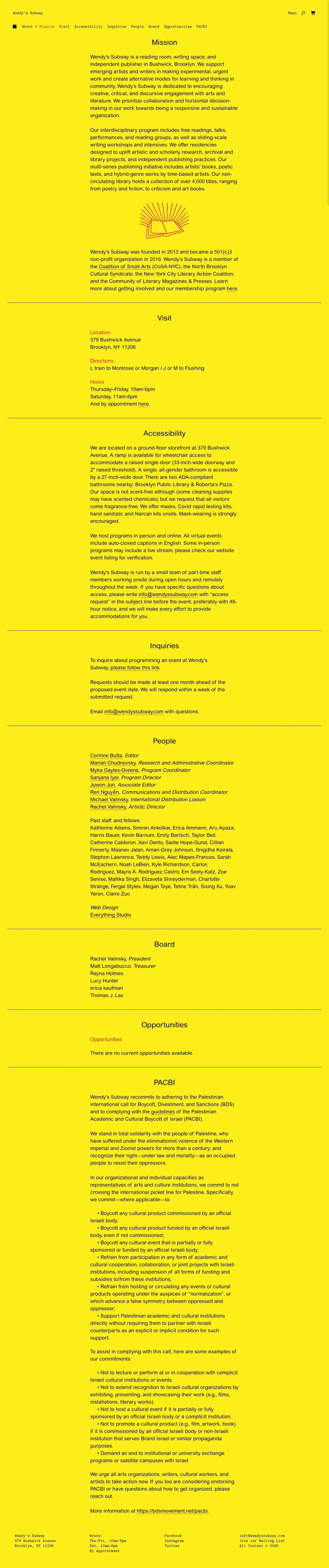 Screenshot of Wendy's Subway at desktop width