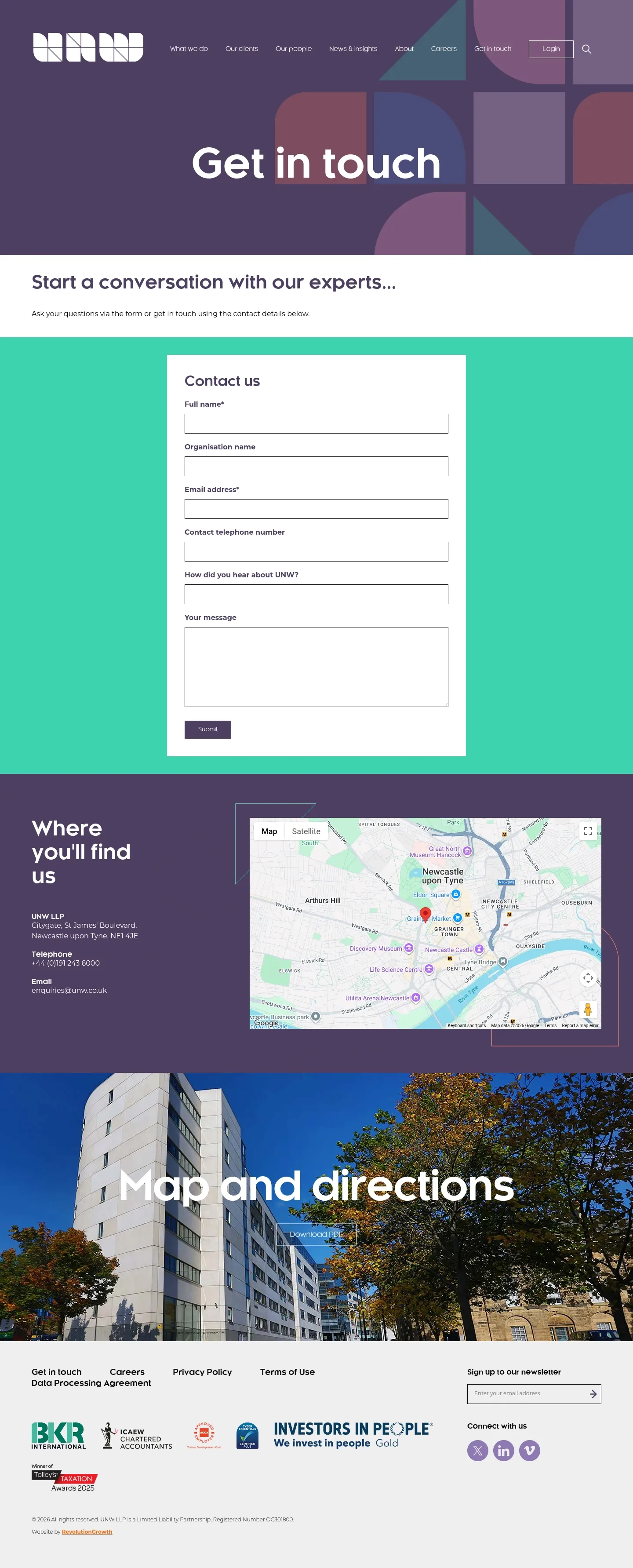 Screenshot of UNW at desktop width