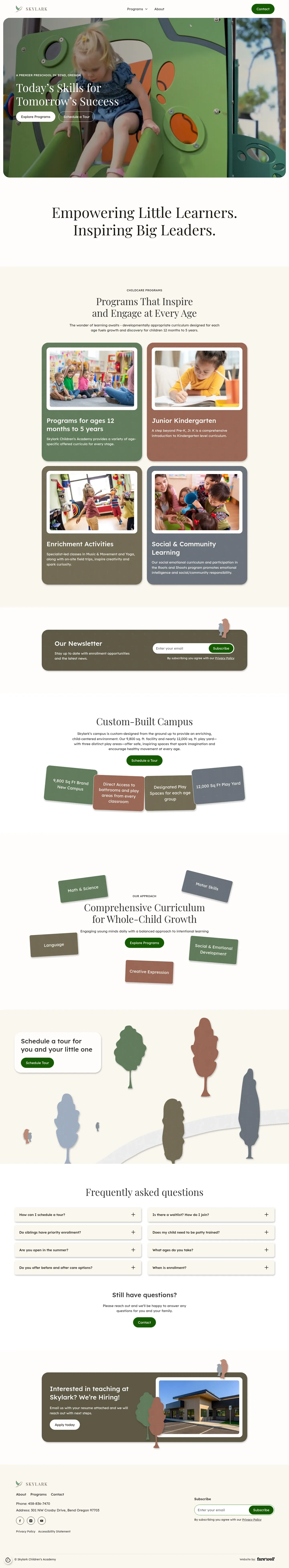 Screenshot of Skylark Children's Academy at desktop width