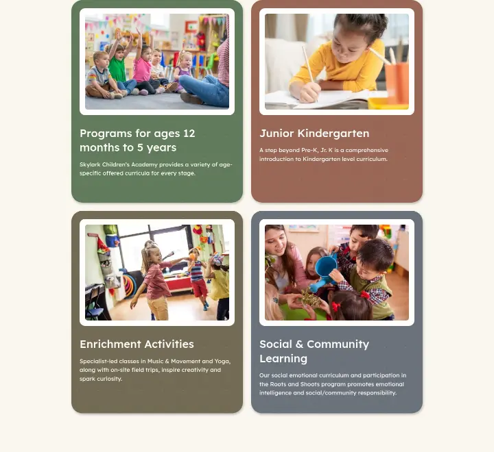 Programs for ages 12 months to 5 years on Skylark Children's Academy