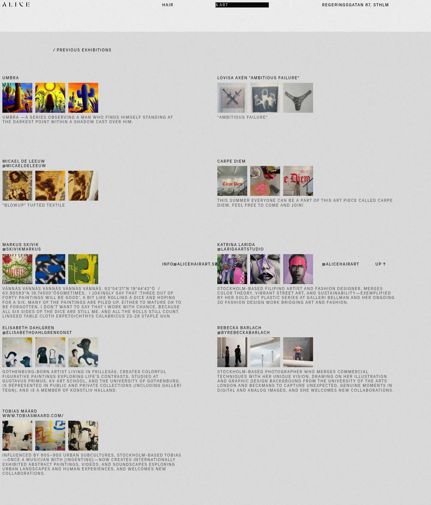 Screenshot of Alice Hair & Art at desktop width