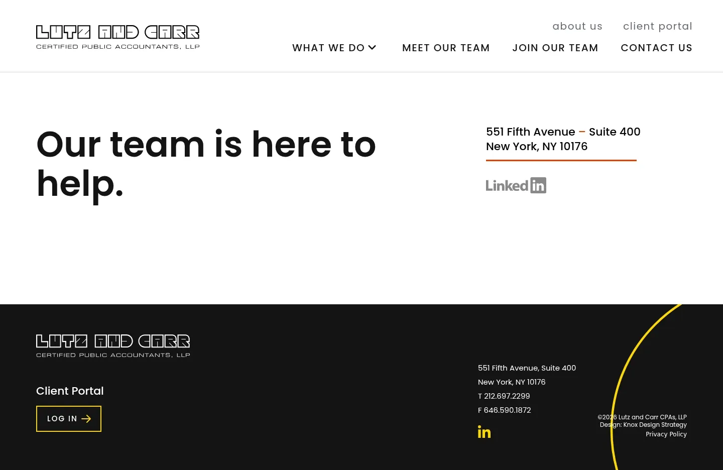 Screenshot of Lutz and Carr CPAs at desktop width