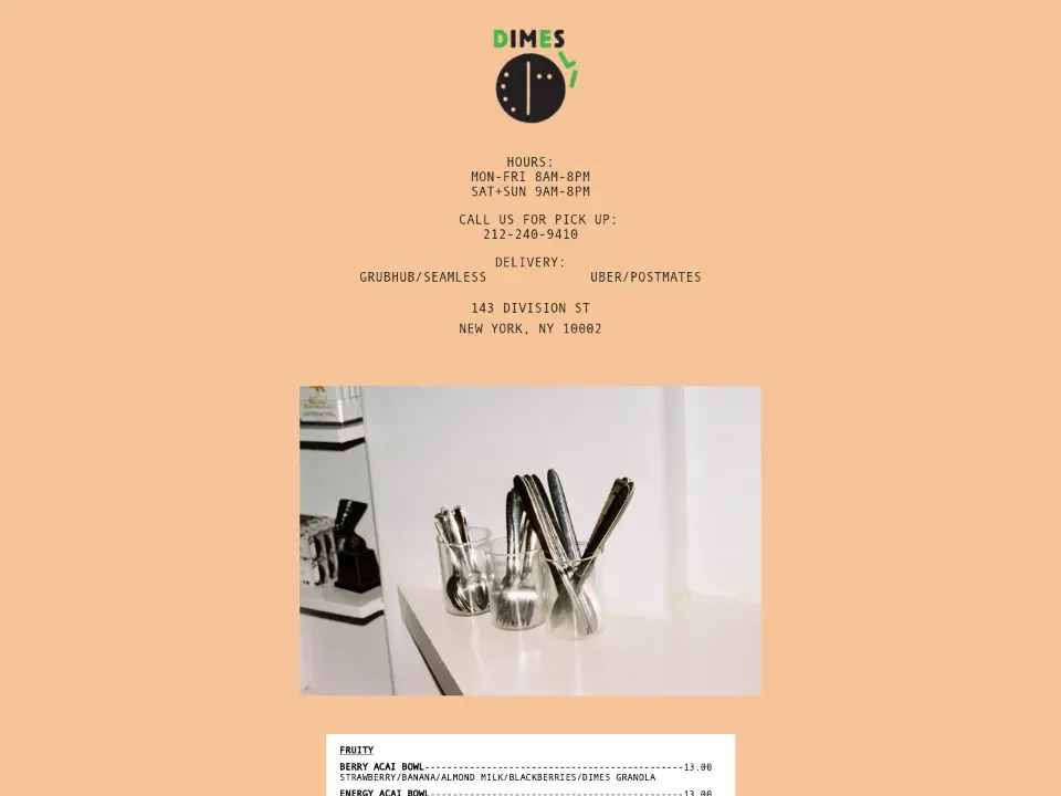 Dimes — Menu