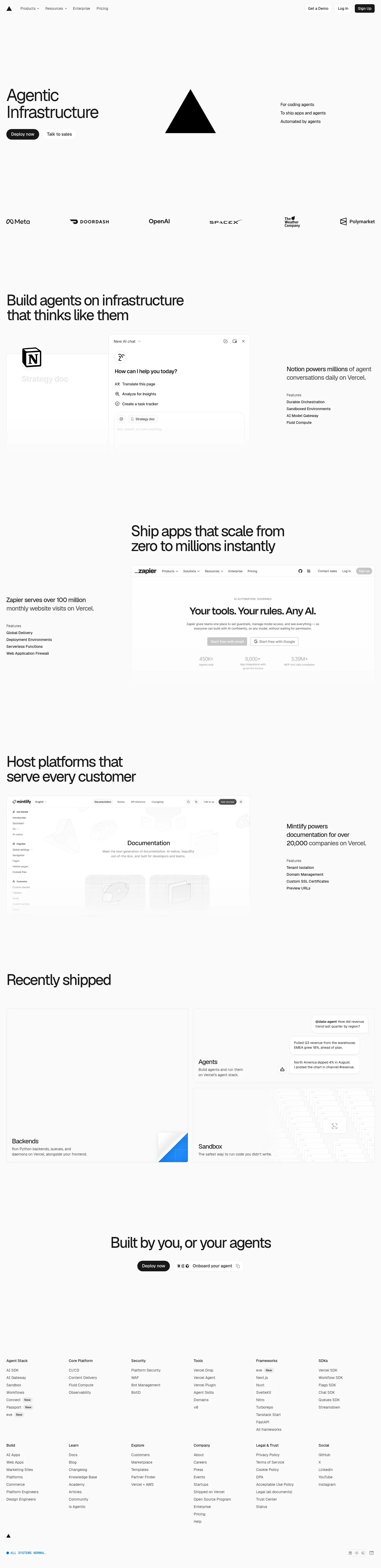 Screenshot of Vercel at desktop width