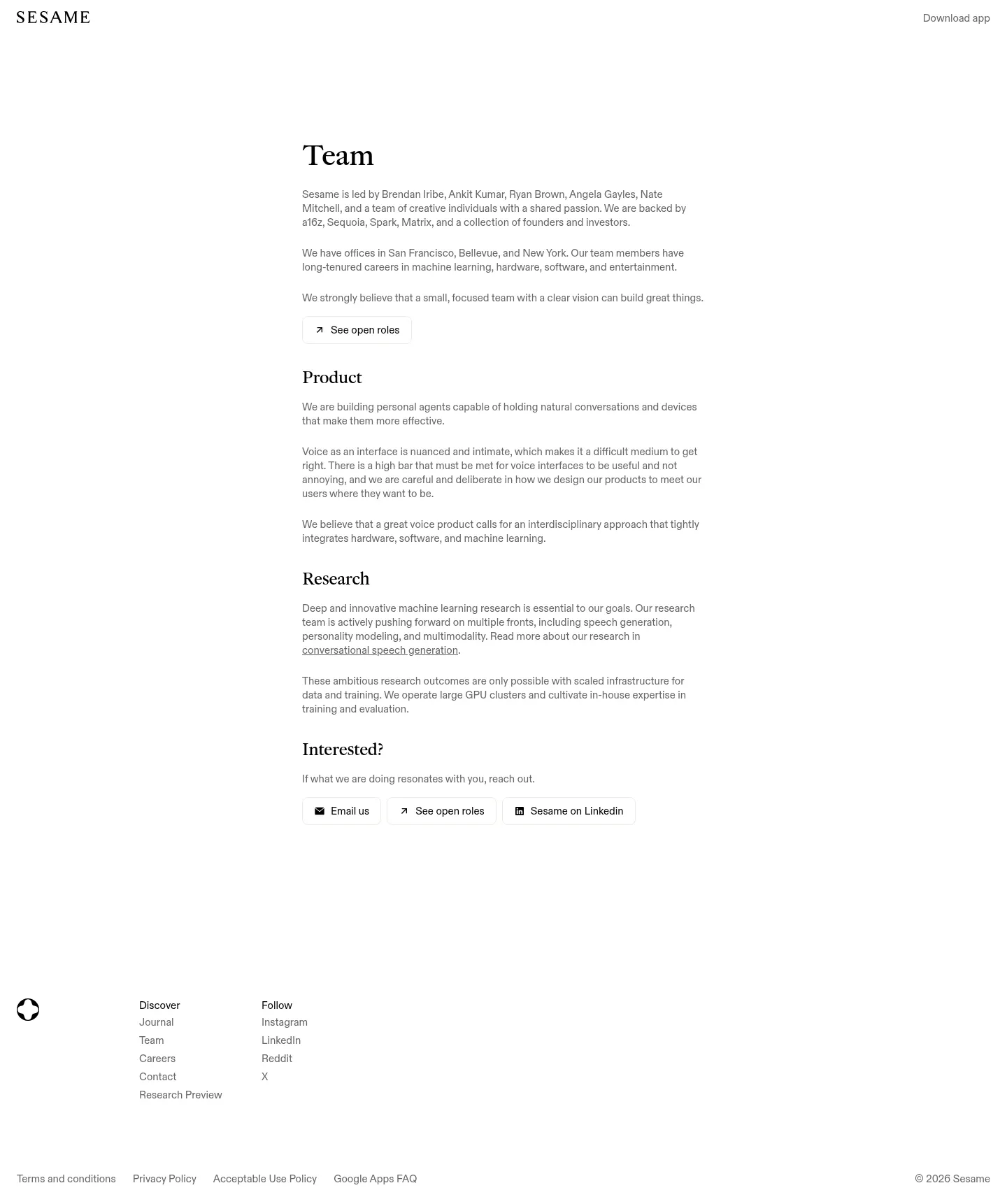 Screenshot of Sesame at desktop width