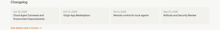 Changelog on Cursor