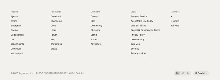 Footer on Cursor