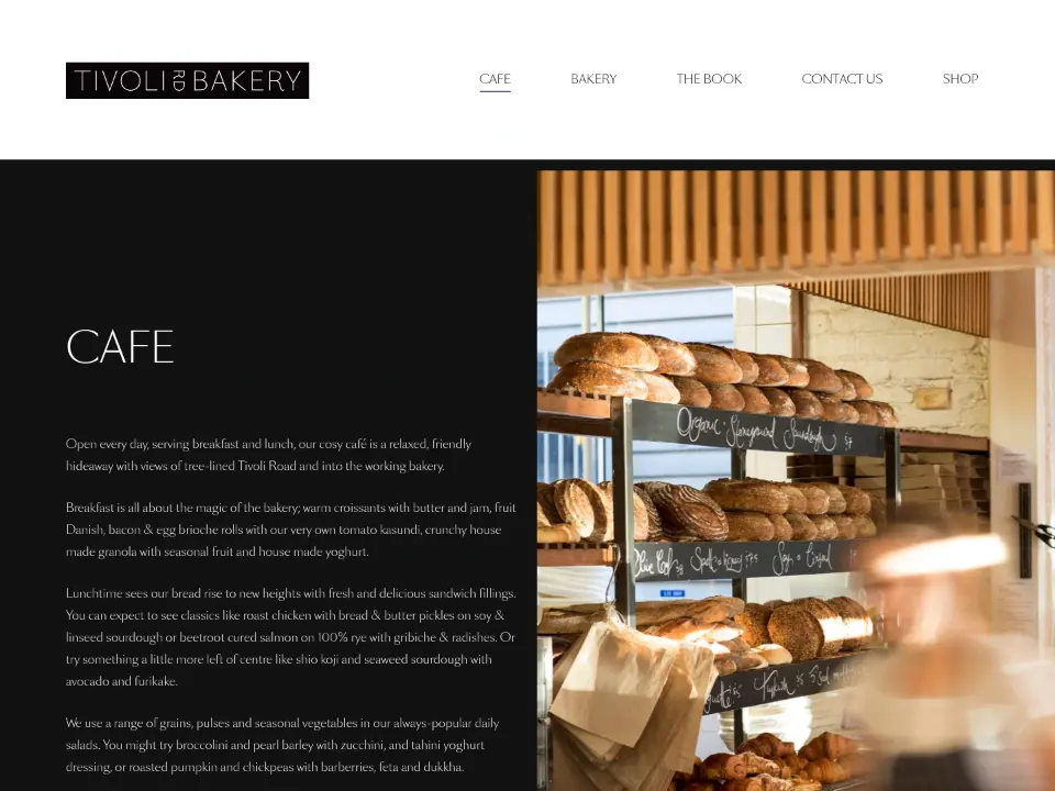 Tivoli Road Bakery — Landing page