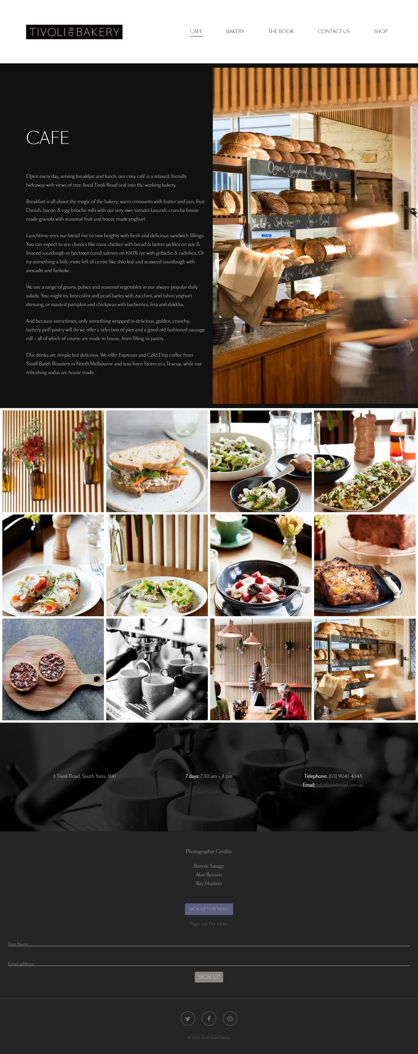 Screenshot of Tivoli Road Bakery at desktop width