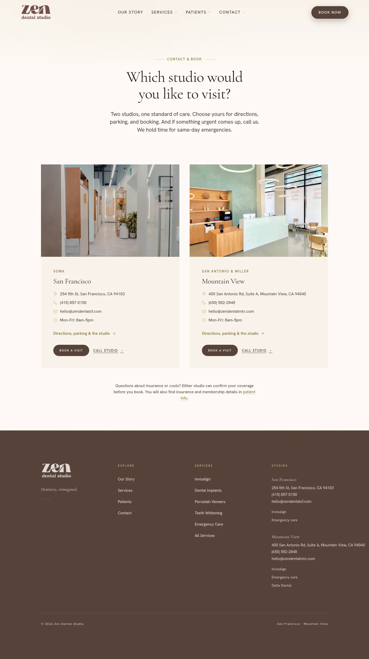 Screenshot of Zen Dental Studio at desktop width