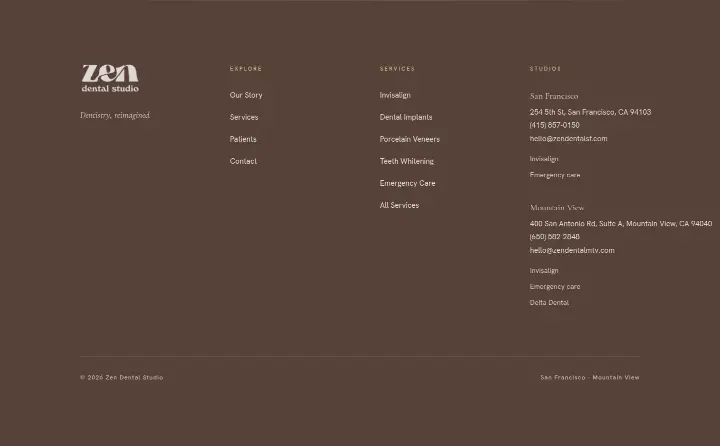 Footer on Zen Dental Studio