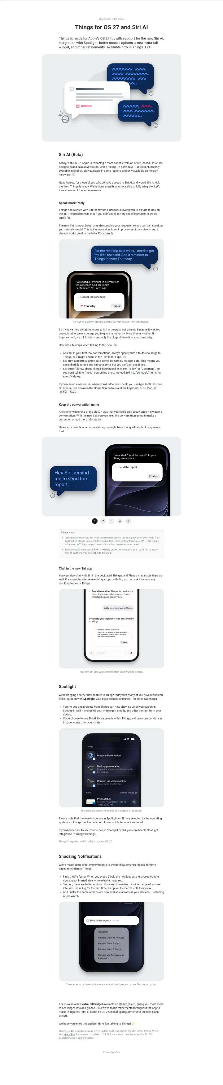 Things for OS 27 and Siri AI on Things